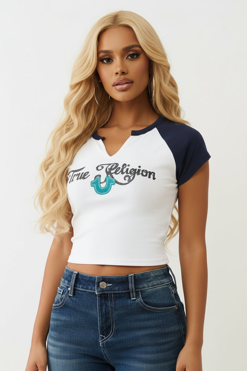 TRUE RELIGION Horseshoe Notch Raglan Tee