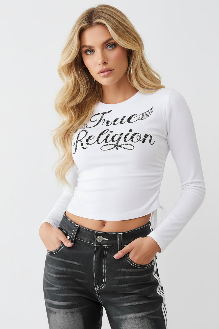 TRUE RELIGION Crystal Side Ruched Baby Long Sleeve Tee