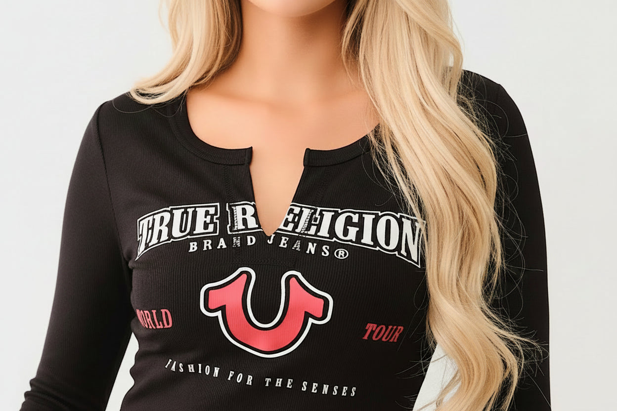 TRUE RELIGION Horseshoe Logo Rib Long Sleeve Baby Tee