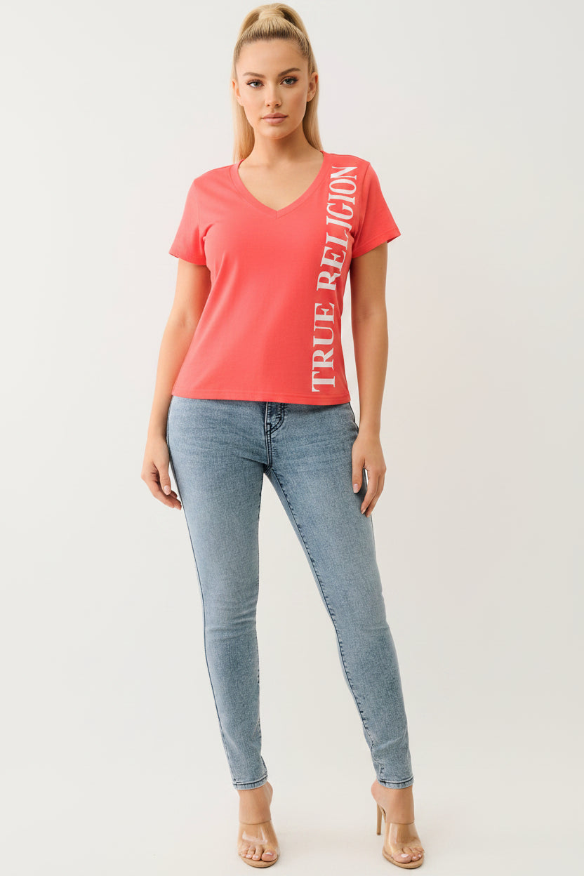 TRUE RELIGION Vertical Logo V Neck Tee