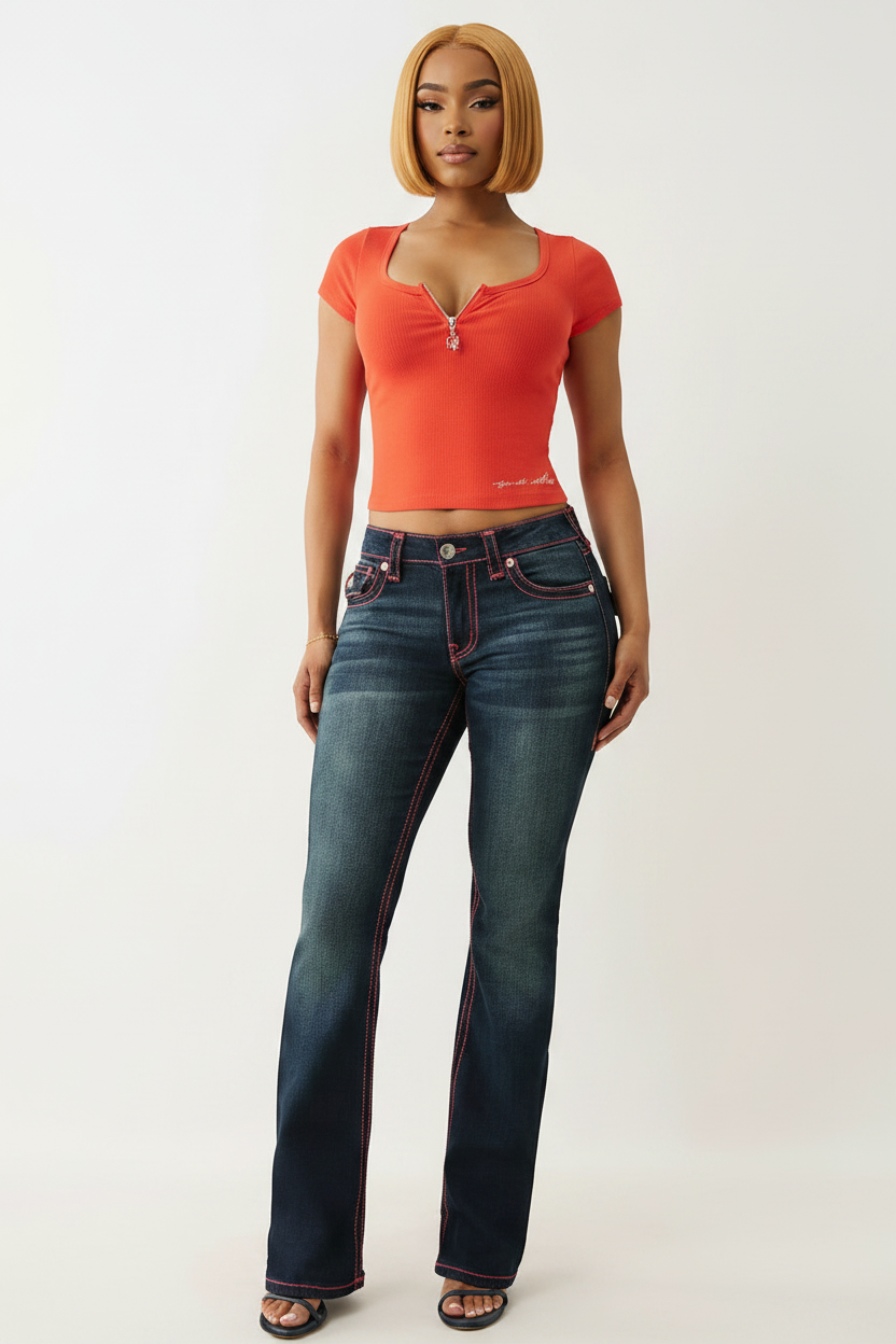 TRUE RELIGION Half Zip Ribbed Top