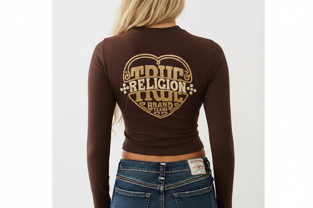 TRUE RELIGION Glitter Puff Print Heritage Long Sleeve Baby Tee
