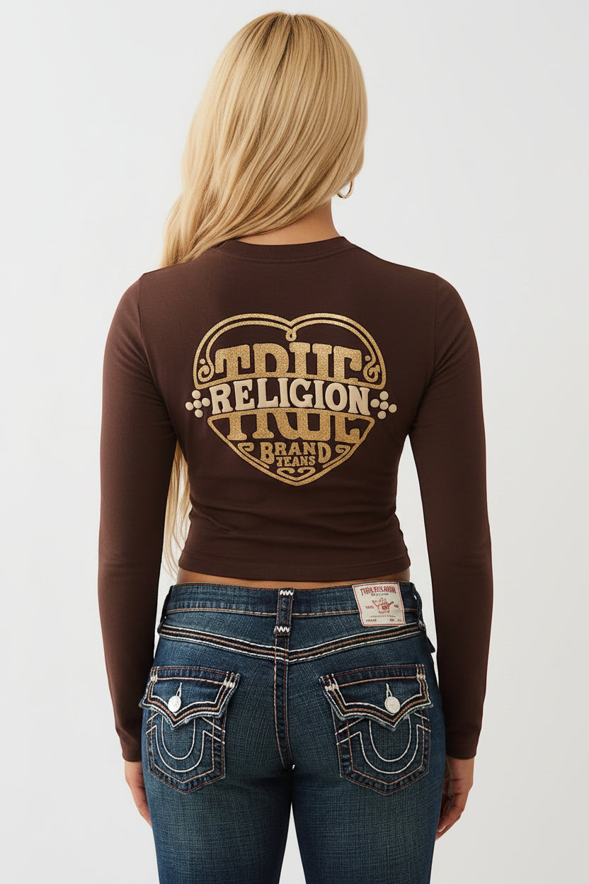 TRUE RELIGION Glitter Puff Print Heritage Long Sleeve Baby Tee