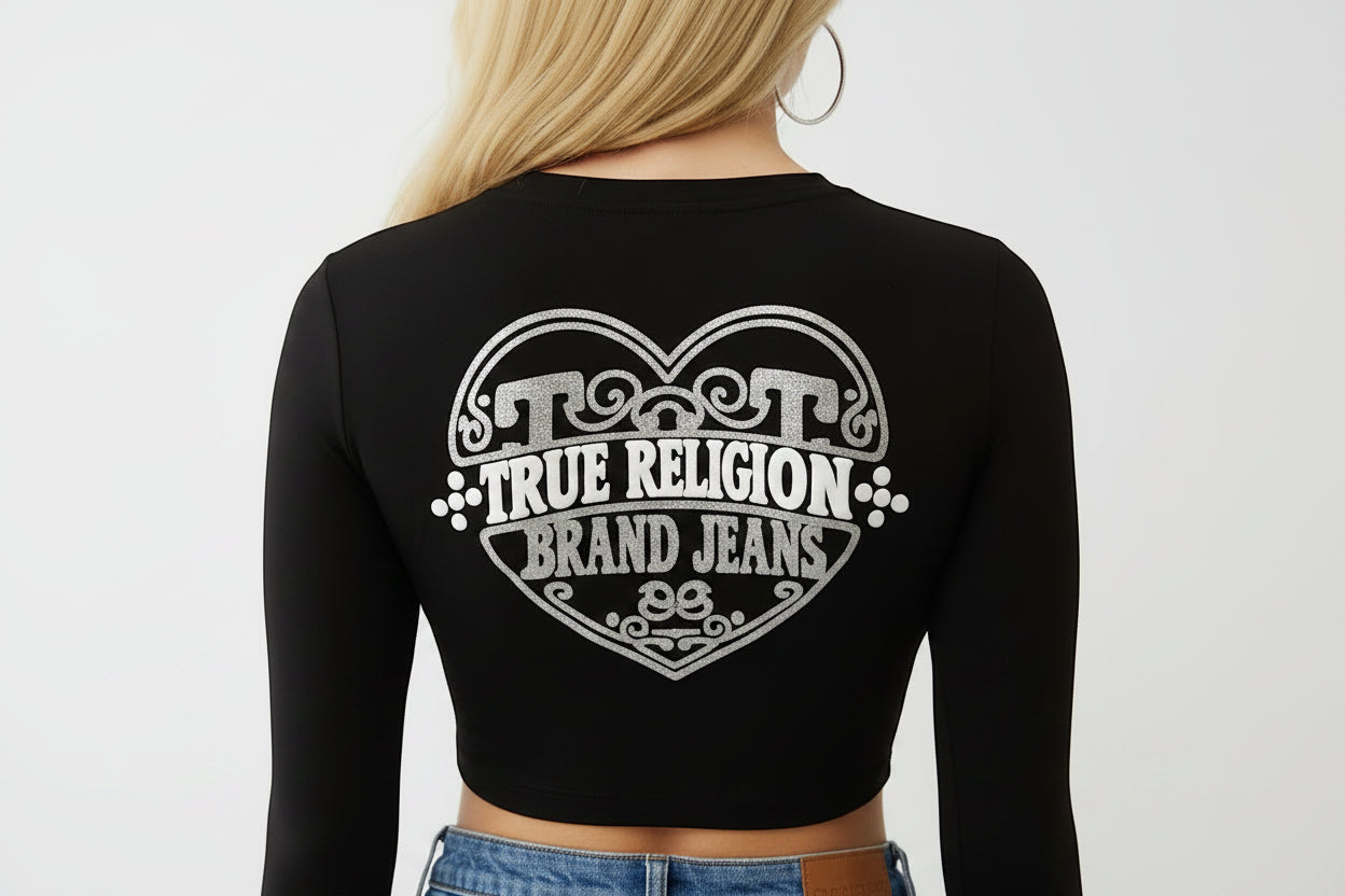 TRUE RELIGION Glitter Puff Print Heritage Long Sleeve Baby Tee
