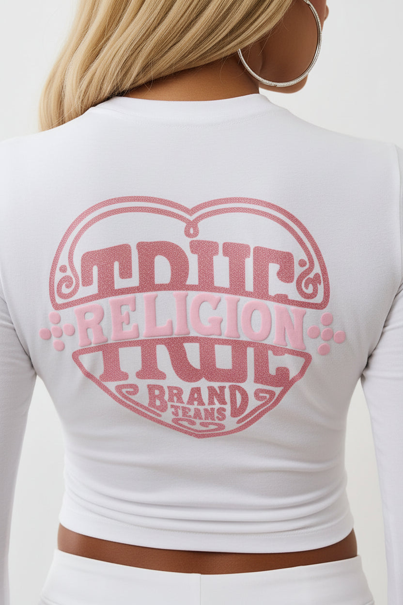TRUE RELIGION Glitter Puff Print Heritage Long Sleeve Baby Tee