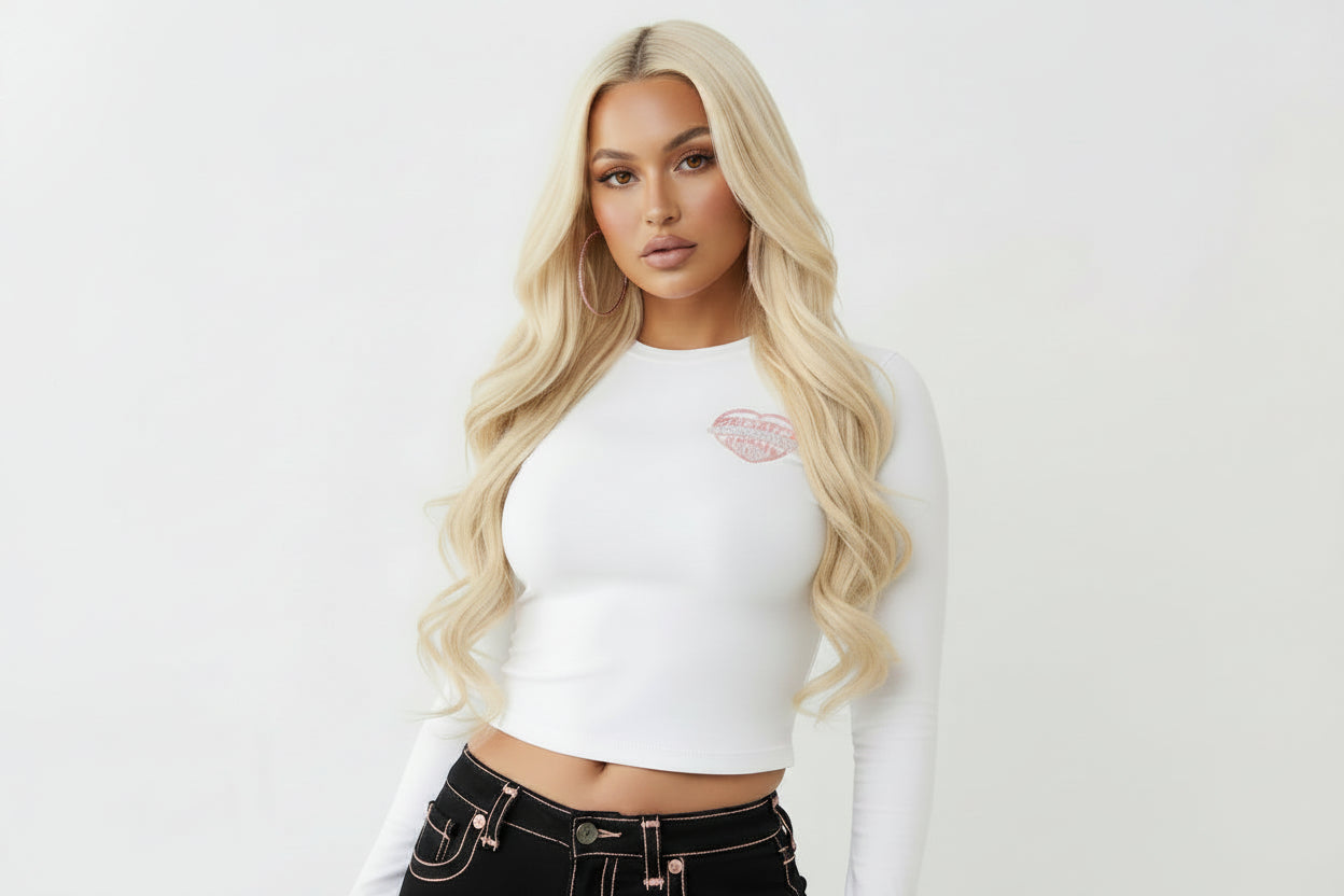 TRUE RELIGION Glitter Puff Print Heritage Long Sleeve Baby Tee