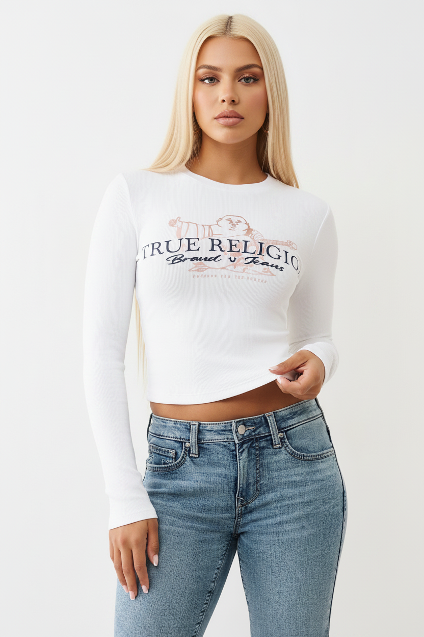 TRUE RELIGION Buddha Ribbed Long Sleeve Baby Tee