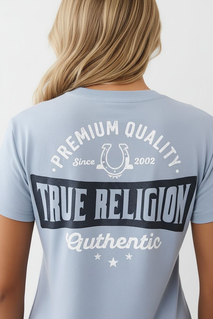 TRUE RELIGION Glitter Logo V Neck Tee