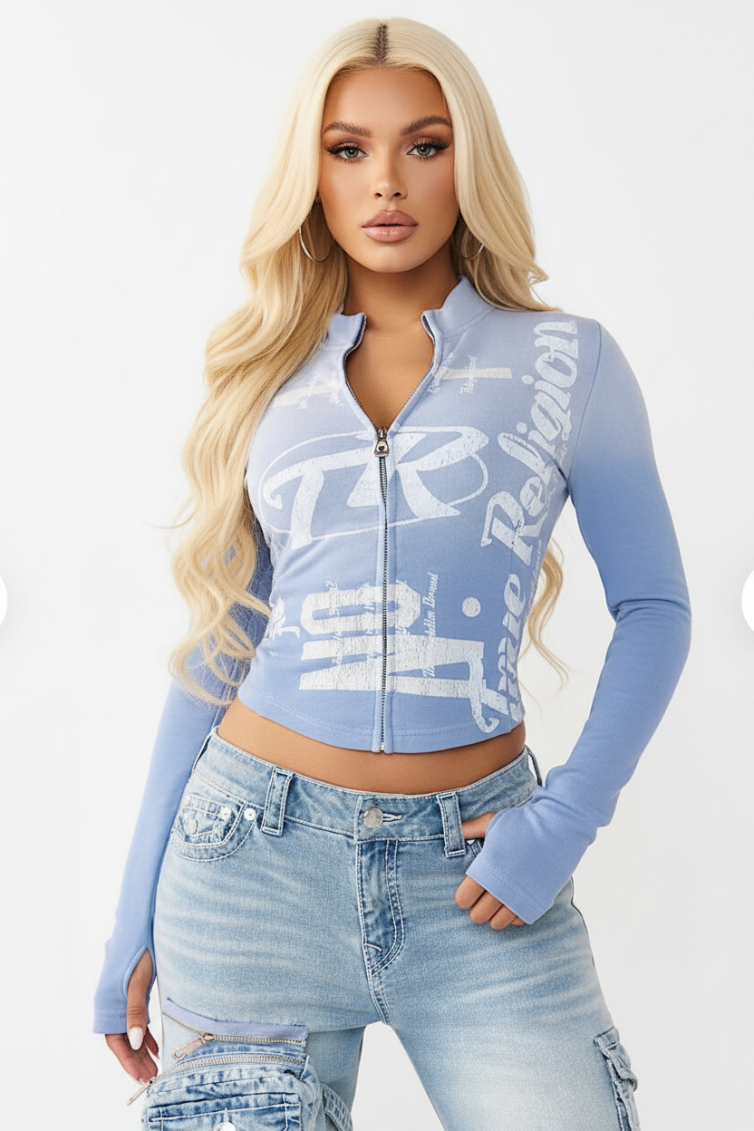TRUE RELIGION Washed French Terry Zip Up