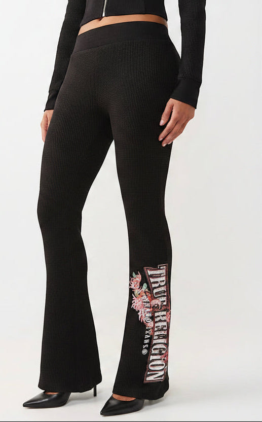 TRUE RELIGION Mid Rise Waffle Knit Flared Pant
