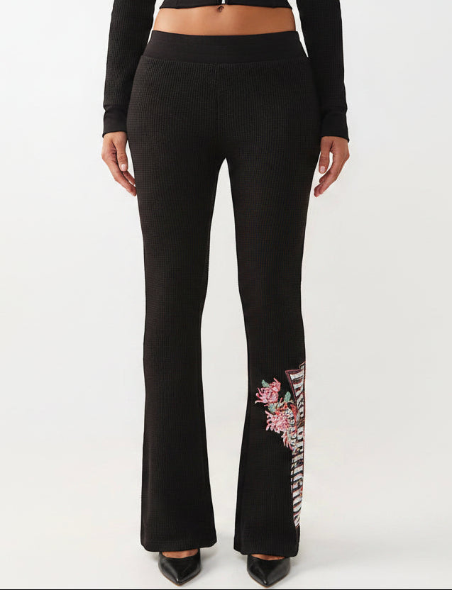 TRUE RELIGION Mid Rise Waffle Knit Flared Pant