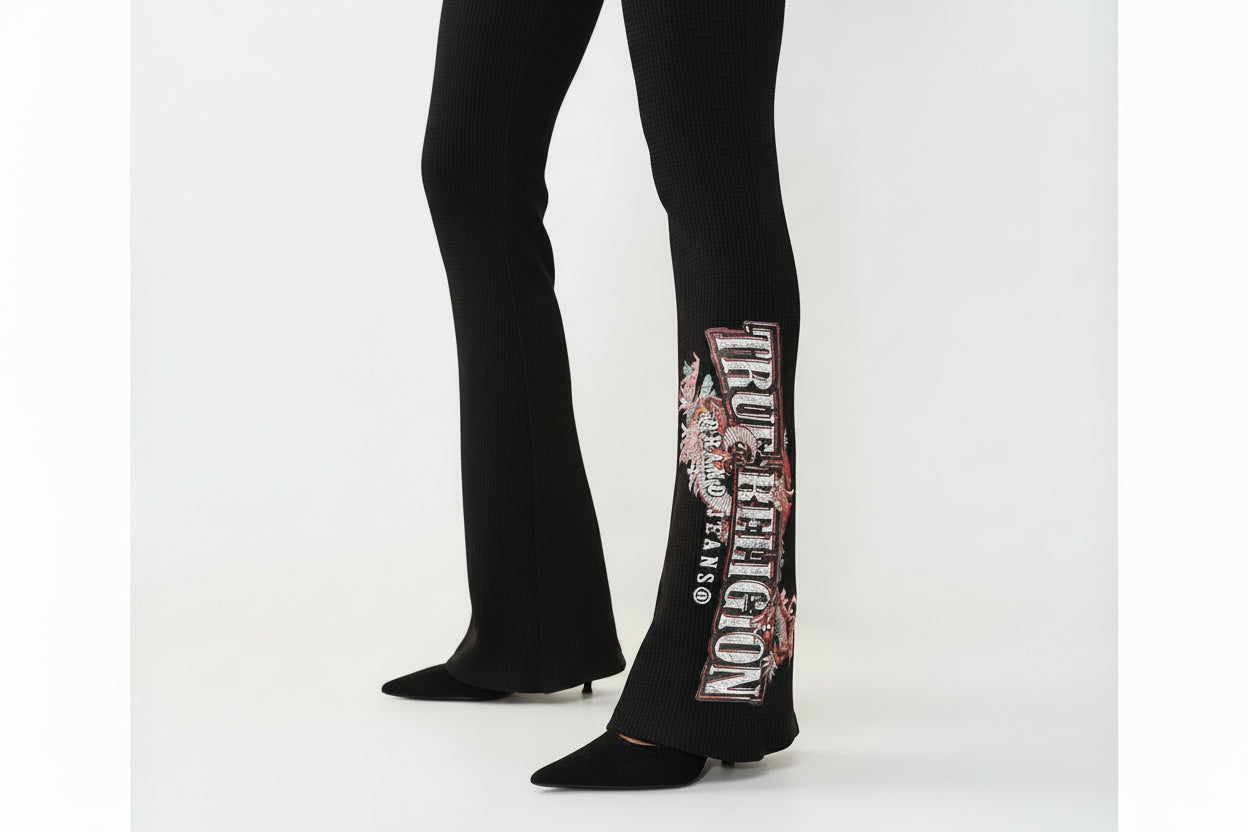 TRUE RELIGION Mid Rise Waffle Knit Flared Pant