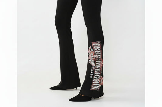 TRUE RELIGION Mid Rise Waffle Knit Flared Pant
