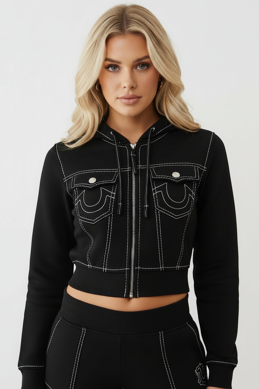 TRUE RELIGION Big T Shrunken Zip Hoodie