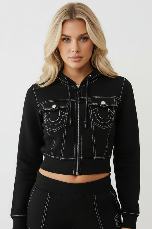 TRUE RELIGION Big T Shrunken Zip Hoodie