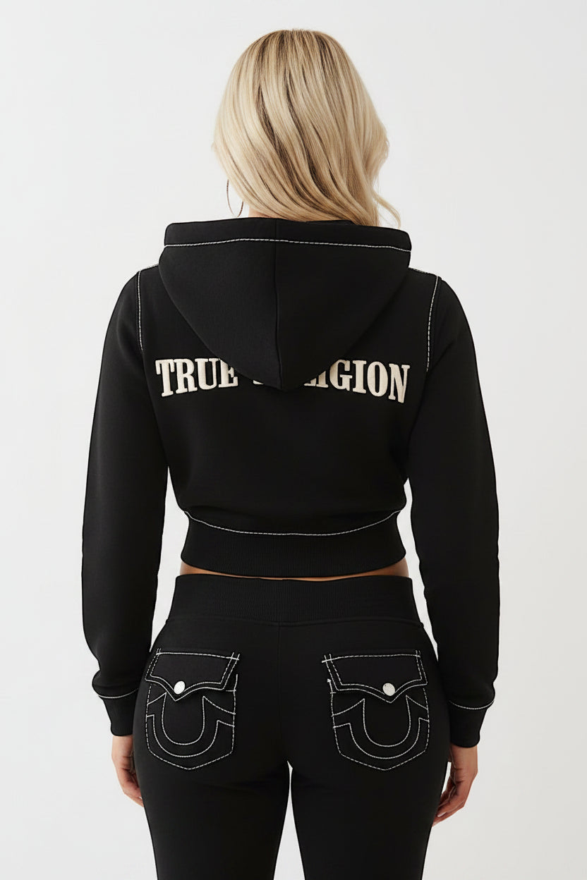 TRUE RELIGION Big T Shrunken Zip Hoodie