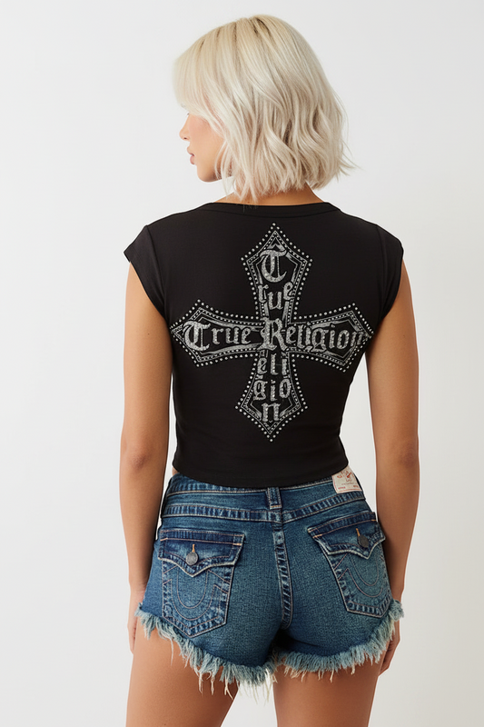 TRUE RELIGION Crystal Logo Crest Baby Tee