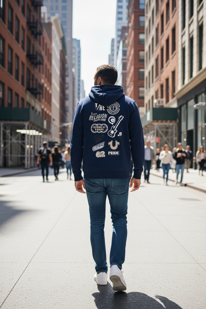 TRUE RELIGION Men Sweater EMB Patch HS Zip Hoodie
