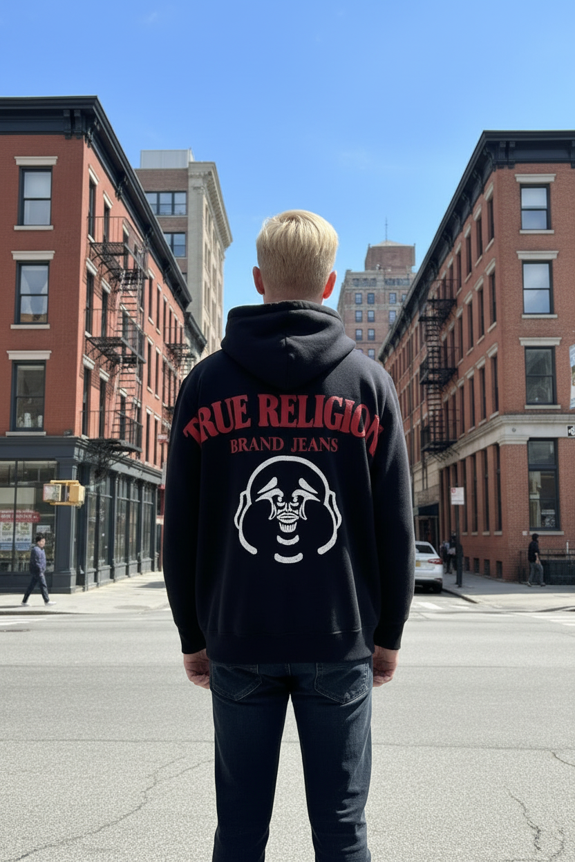 TRUE RELIGION Men Sweater Oversize TR Buddha Zip Hoodie