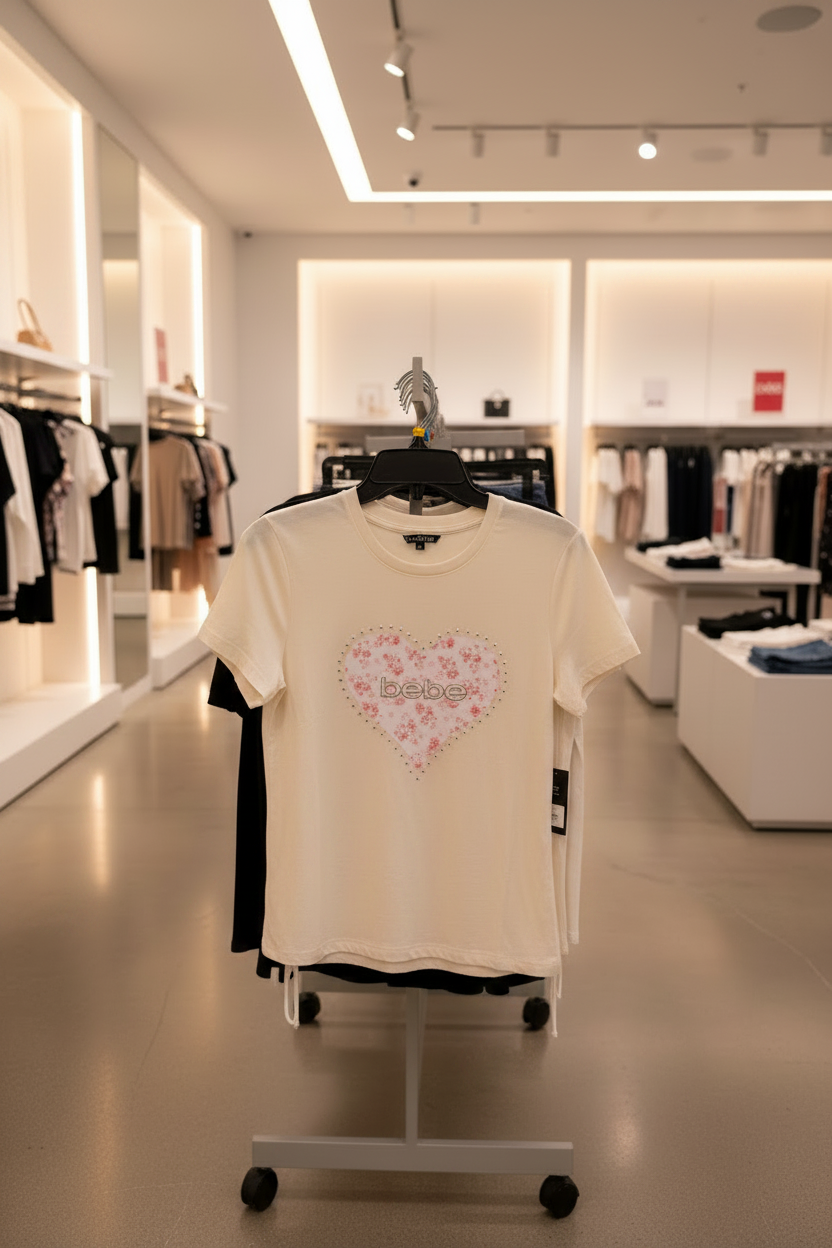 bebe Women's Floral Heart Logo Crew-Neck T-Shirt