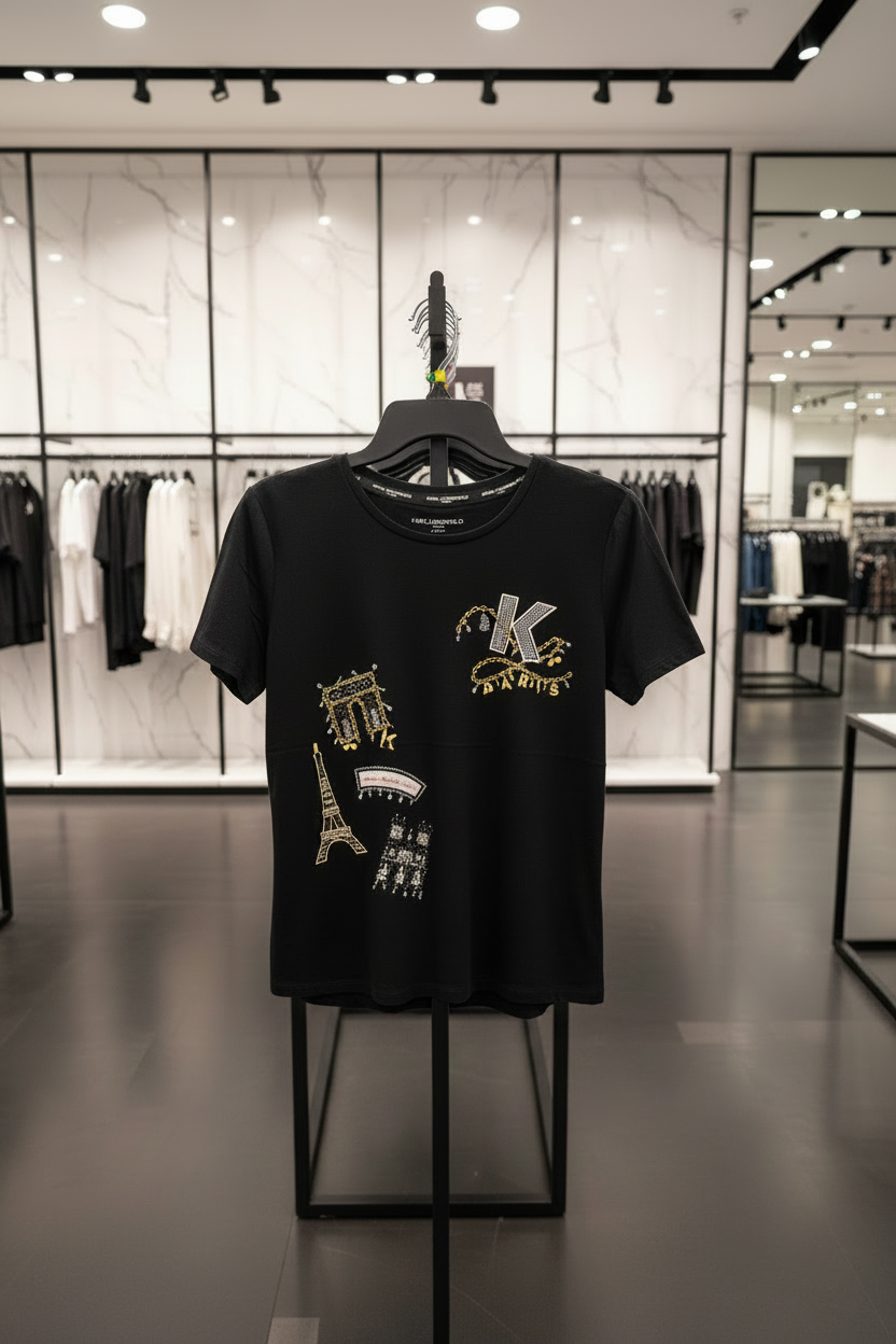 KARL LAGERFELD PARIS Women’s Crystal Paris Icons T-Shirt