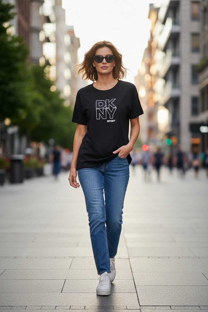 DKNY Women’s Silver Logo T-Shirt