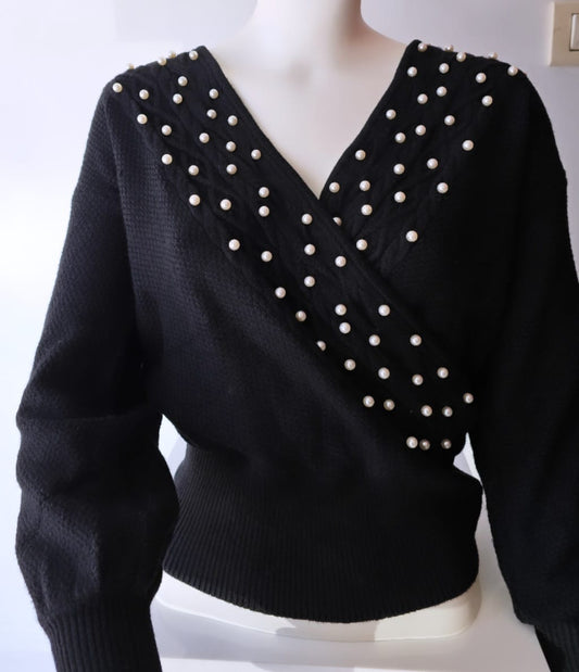 V-Neck  Blouse Shirt Long Sleeve Elegant #1
