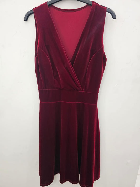 Sleeveless V Neck Short Velvet Dress#1