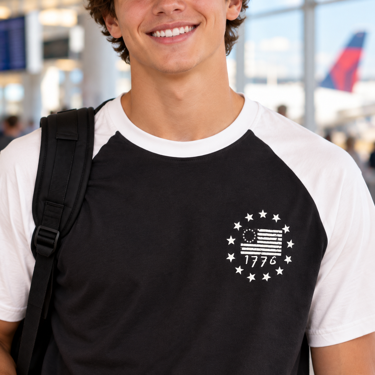 1776 Americana Raglan Graphic T-Shirt – Black & White