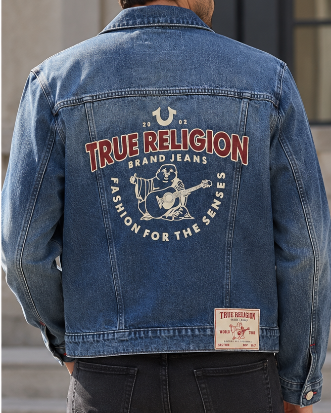 TRUE RELIGION Men’s Logo Print Denim Jacket