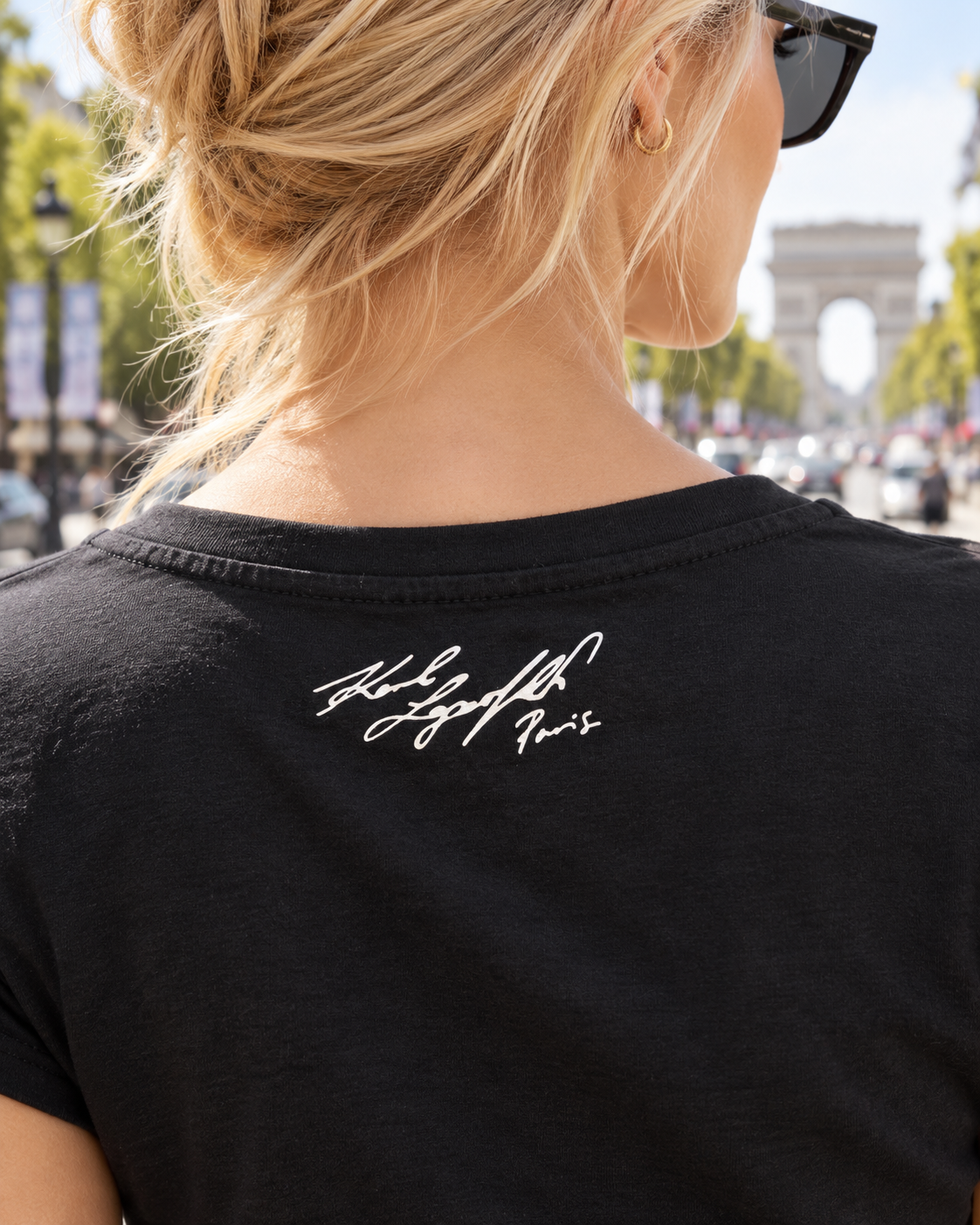 Karl Lagerfeld Paris Women's Eiffel Tower Rhinestone T-Shirt – Black