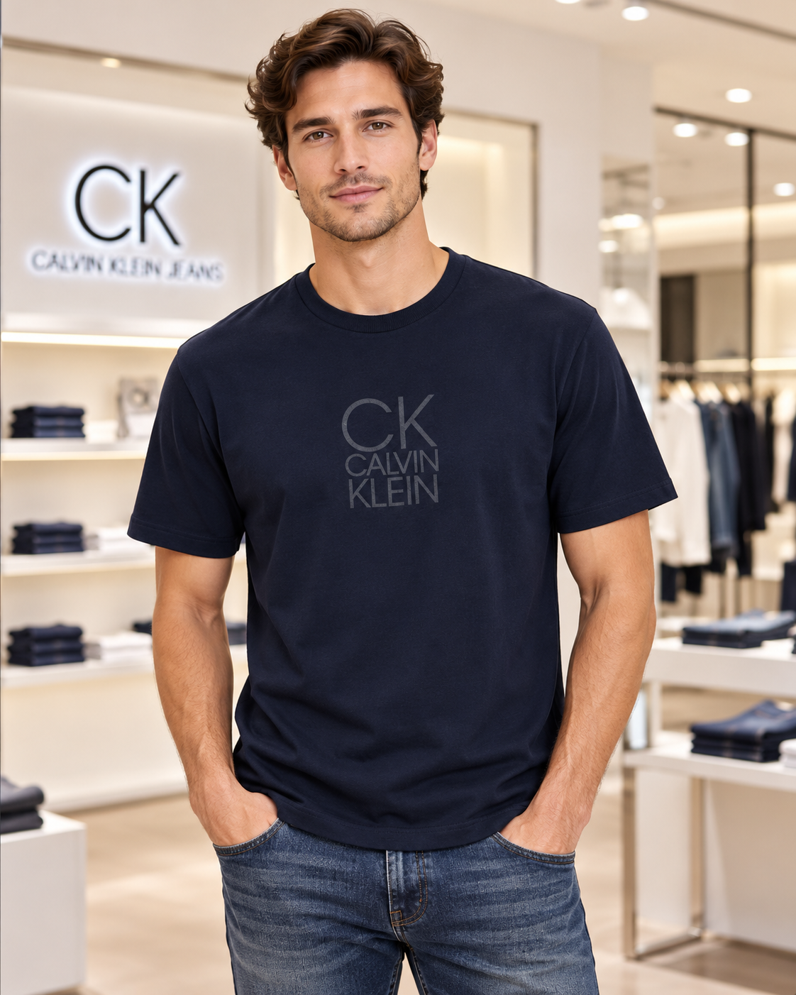 Calvin Klein Jeans Men's Classic Fit CK Logo T-Shirt – Dark Sapphire