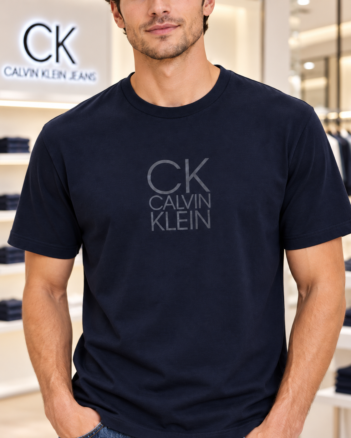 Calvin Klein Jeans Men's Classic Fit CK Logo T-Shirt – Dark Sapphire