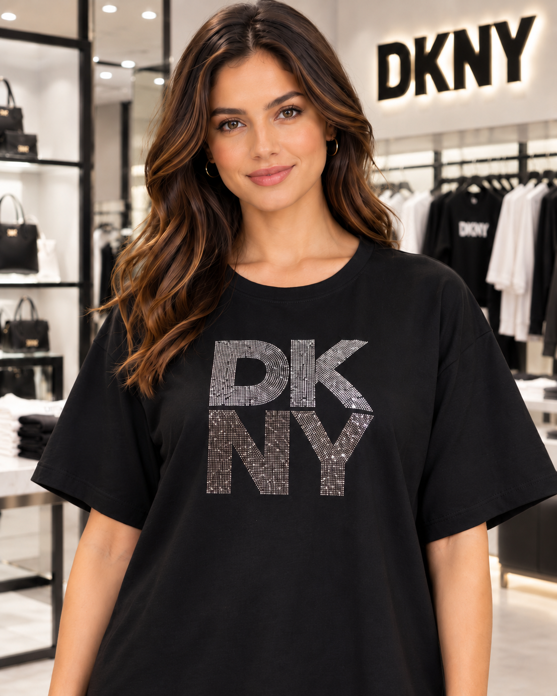 DKNY Sport Women's Crystal Logo T-Shirt – Black