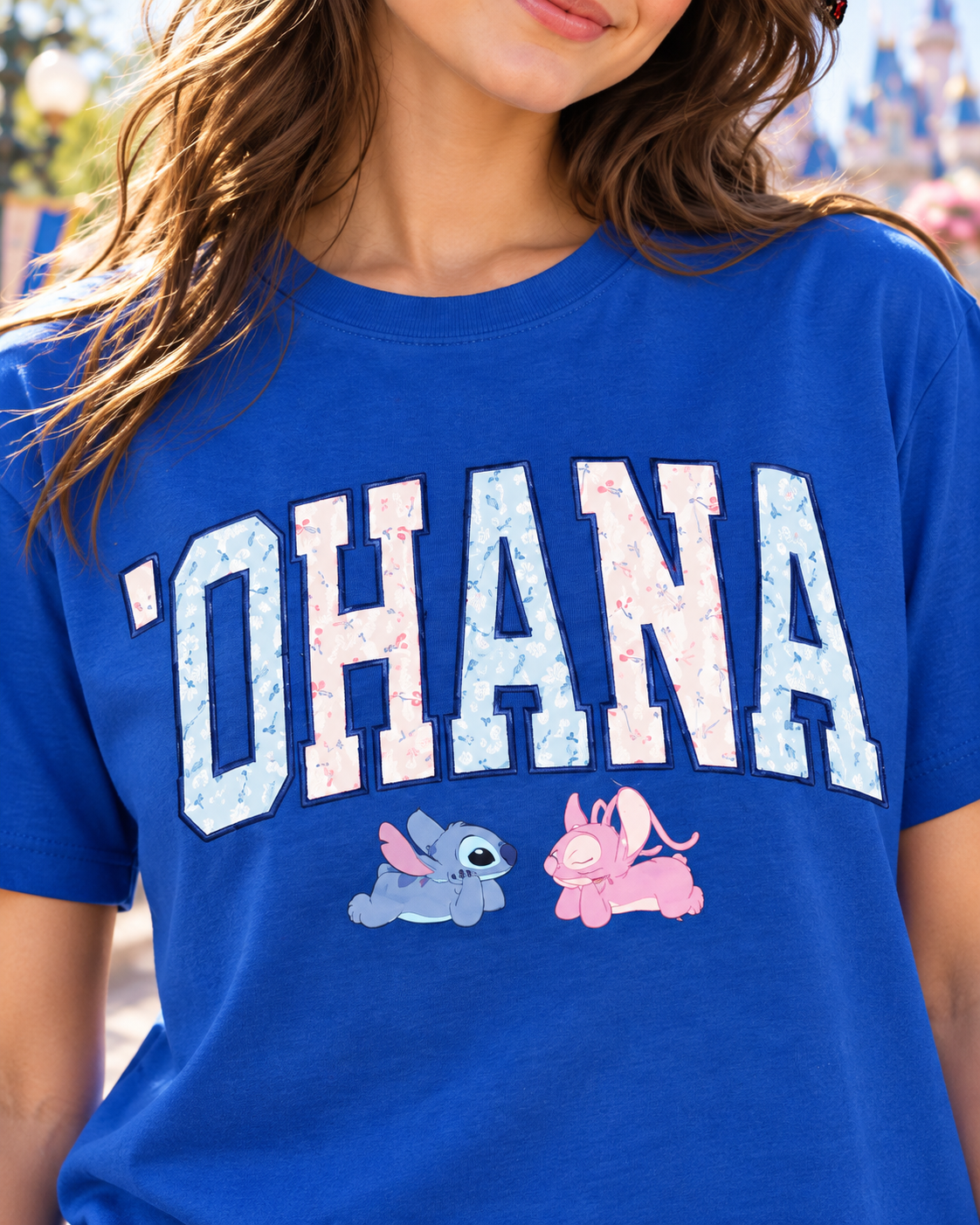 Freeze New York Disney Stitch & Angel OHANA Appliqué T-Shirt – Blue
