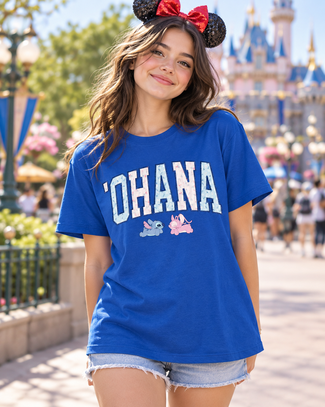 Freeze New York Disney Stitch & Angel OHANA Appliqué T-Shirt – Blue