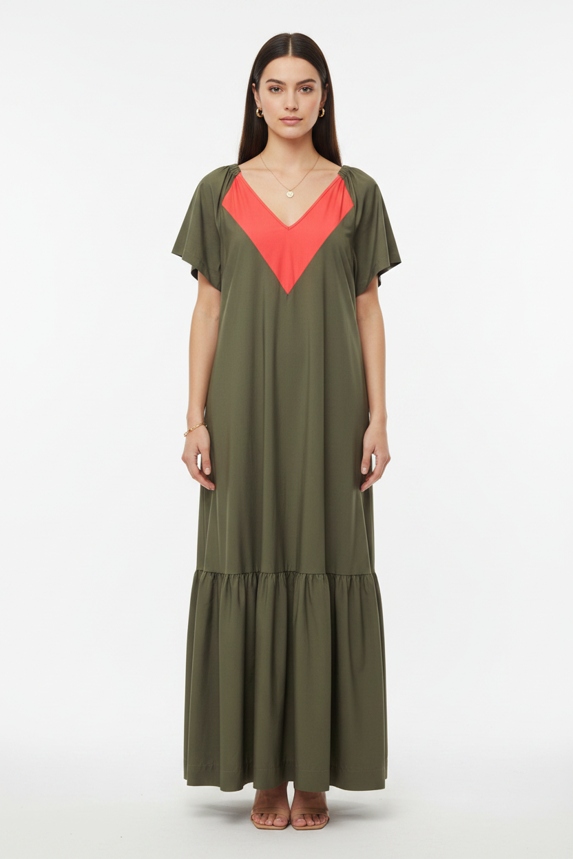 Olive Green Maxi Dress - Front