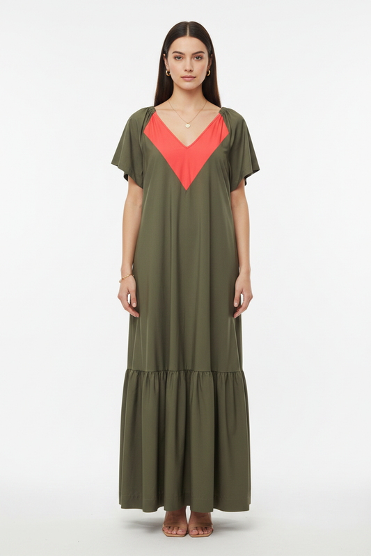 Olive Green Maxi Dress - Front