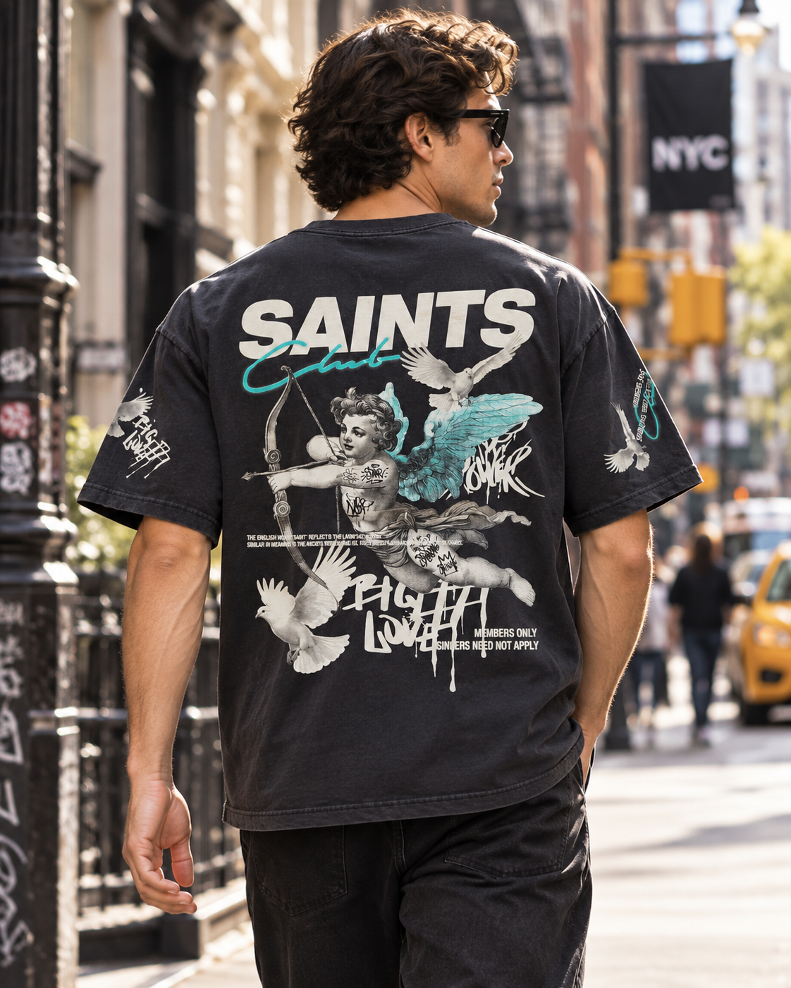 Savage Crew Men's SAINTS Club Angel & Dove Graphic T-Shirt - Black