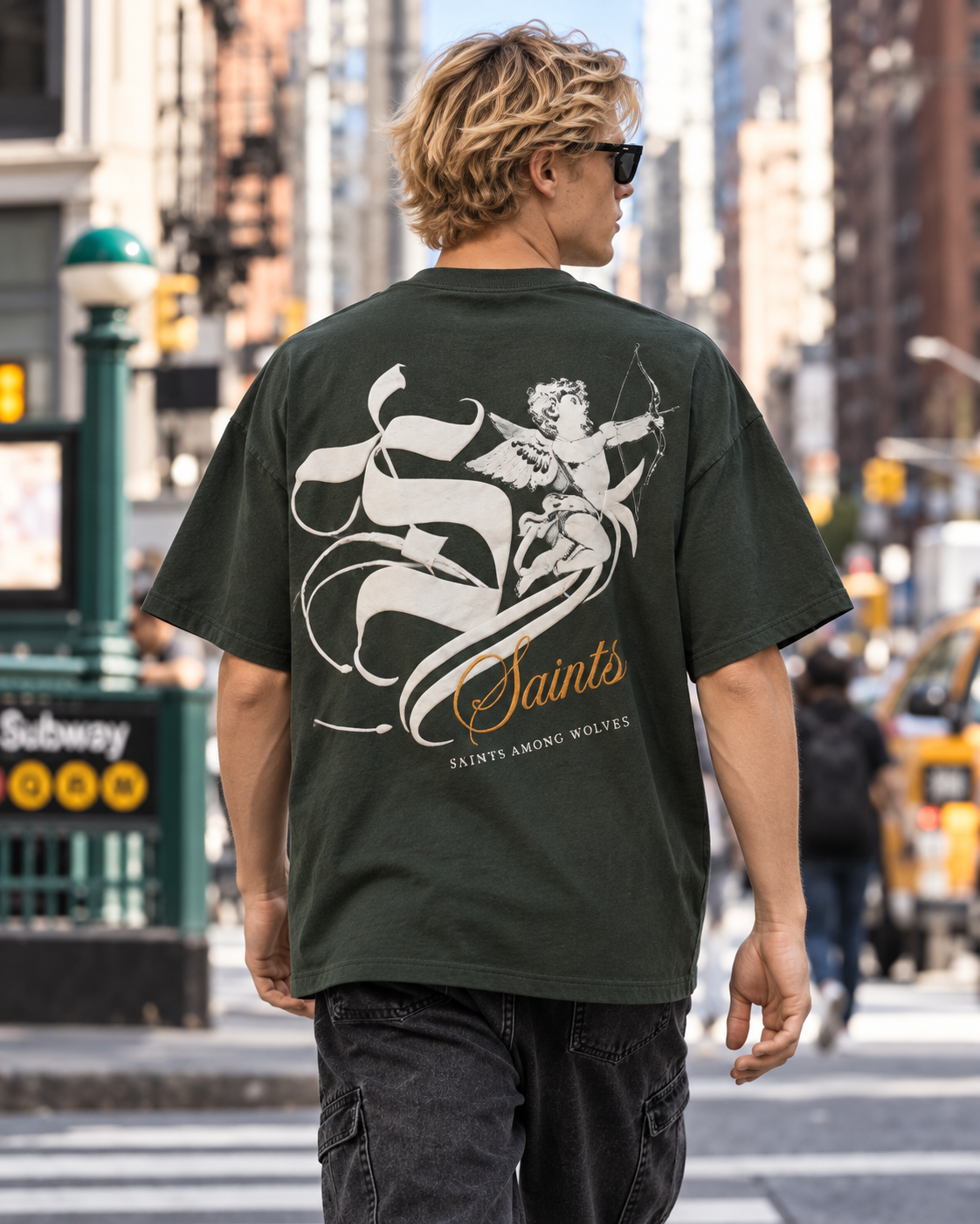 JAQWIN Men's Saints Heavyweight Drop-Shoulder Graphic T-Shirt – Hunter Green
