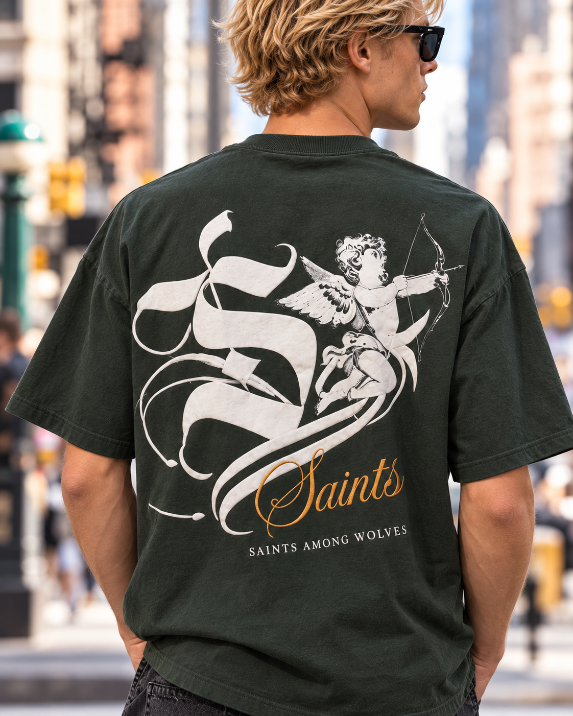 JAQWIN Men's Saints Heavyweight Drop-Shoulder Graphic T-Shirt – Hunter Green