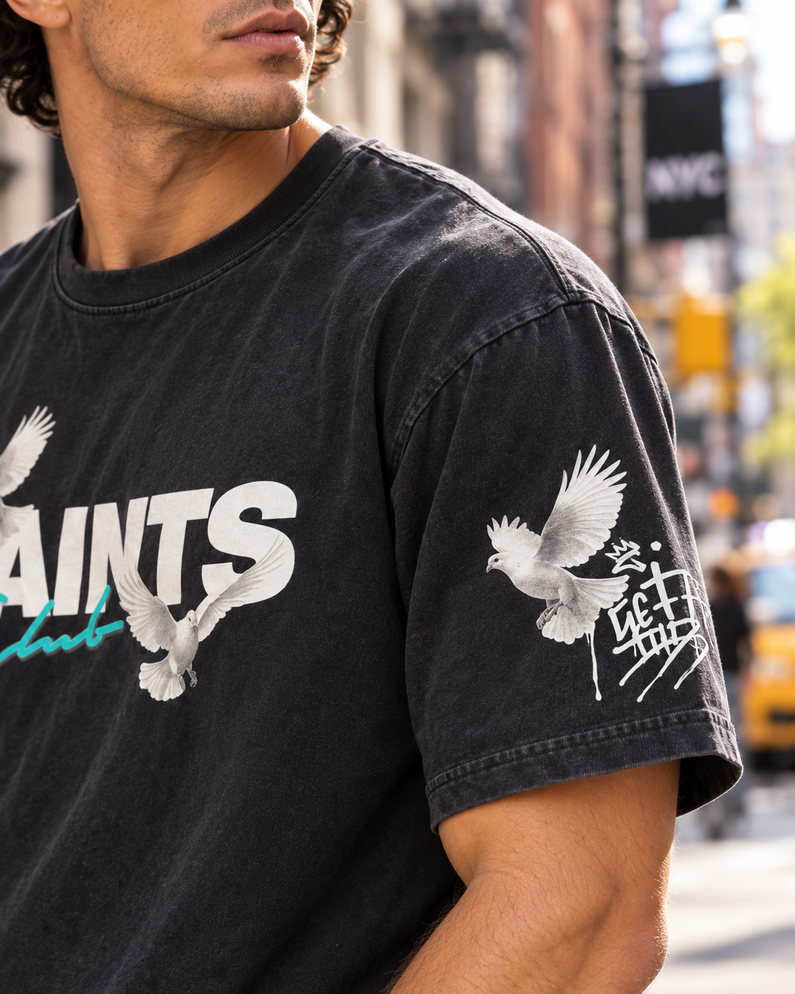 Savage Crew Men's SAINTS Club Angel & Dove Graphic T-Shirt - Black