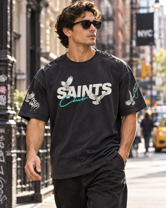Savage Crew Men's SAINTS Club Angel & Dove Graphic T-Shirt - Black
