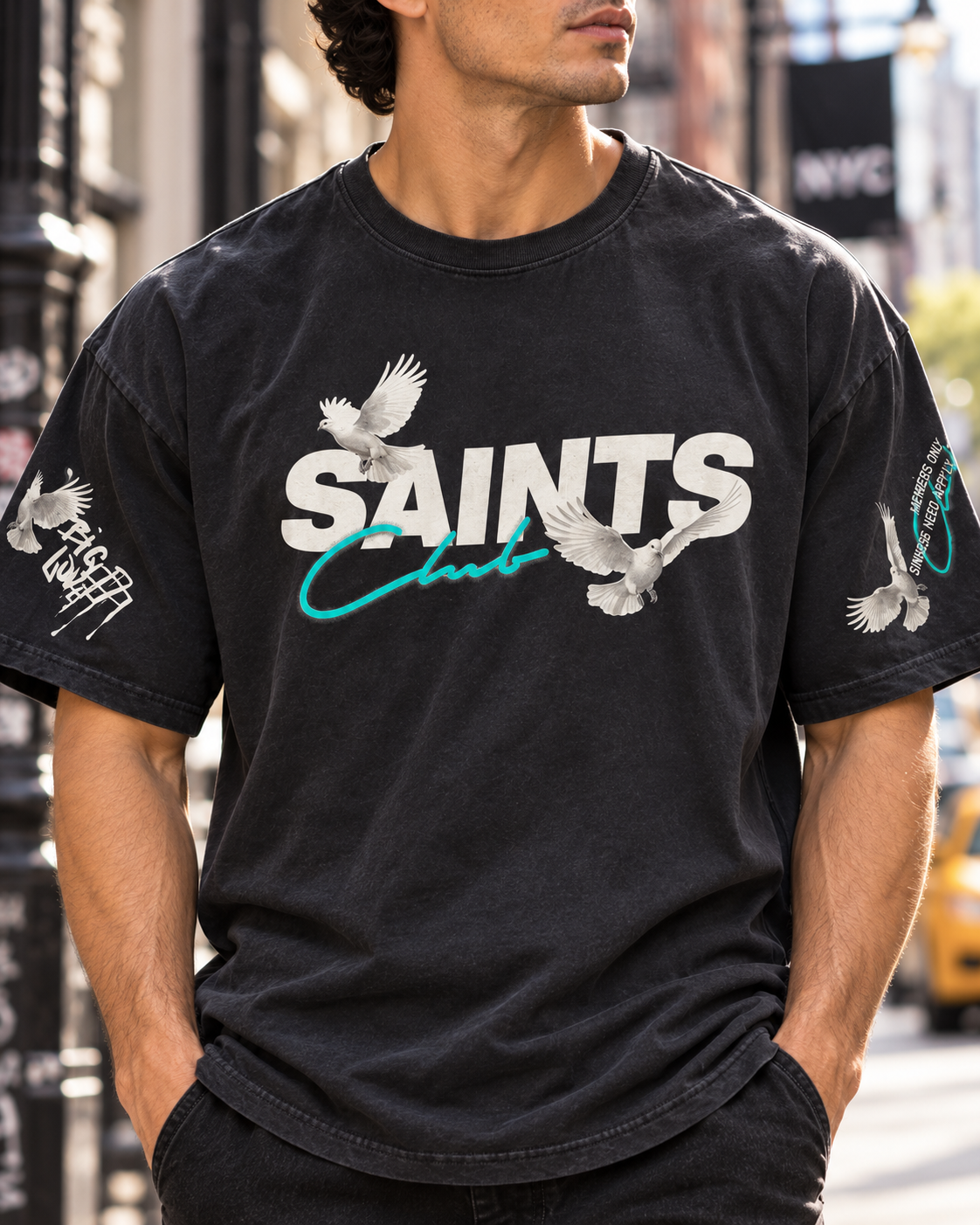 Savage Crew Men's SAINTS Club Angel & Dove Graphic T-Shirt - Black