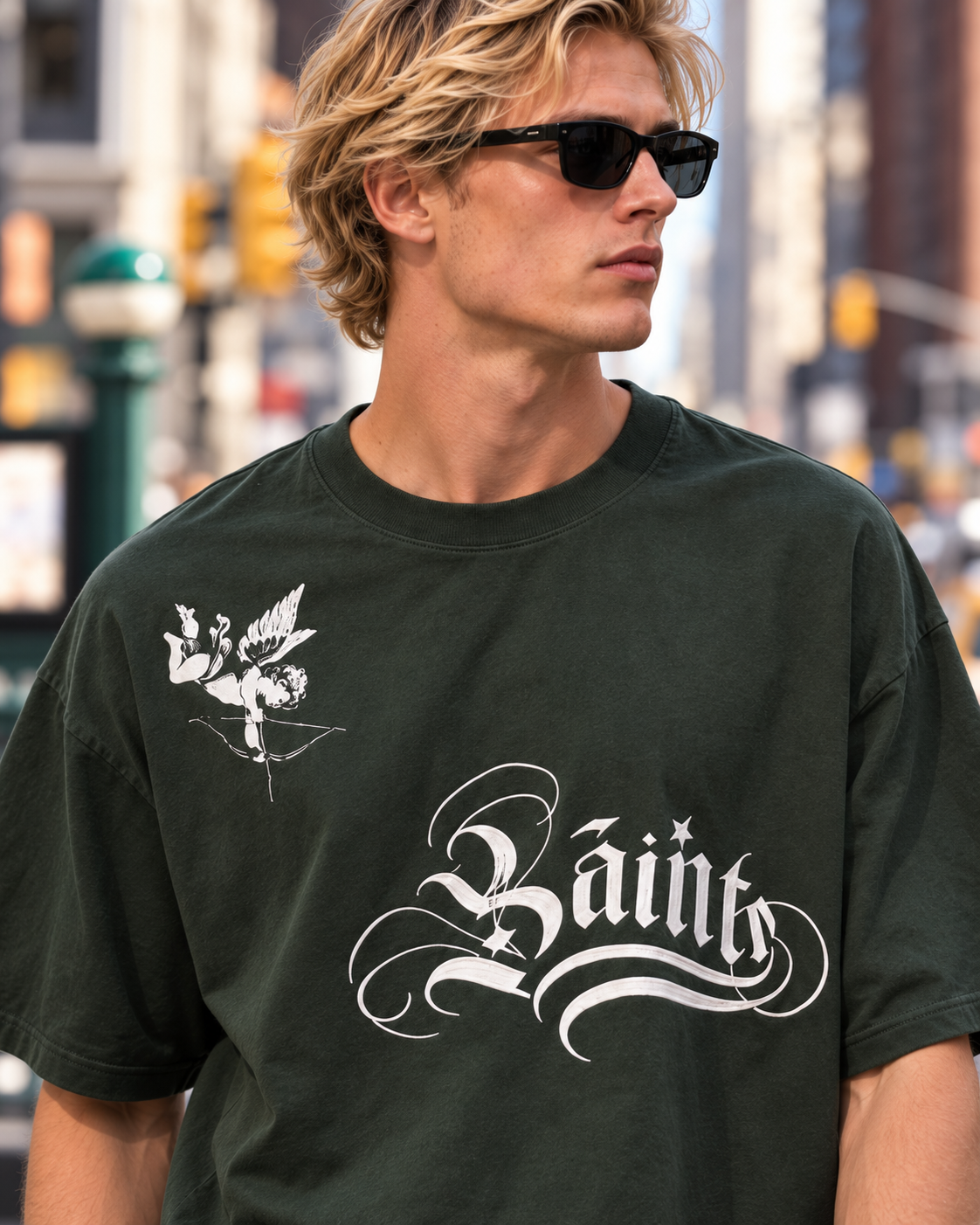 JAQWIN Men's Saints Heavyweight Drop-Shoulder Graphic T-Shirt – Hunter Green