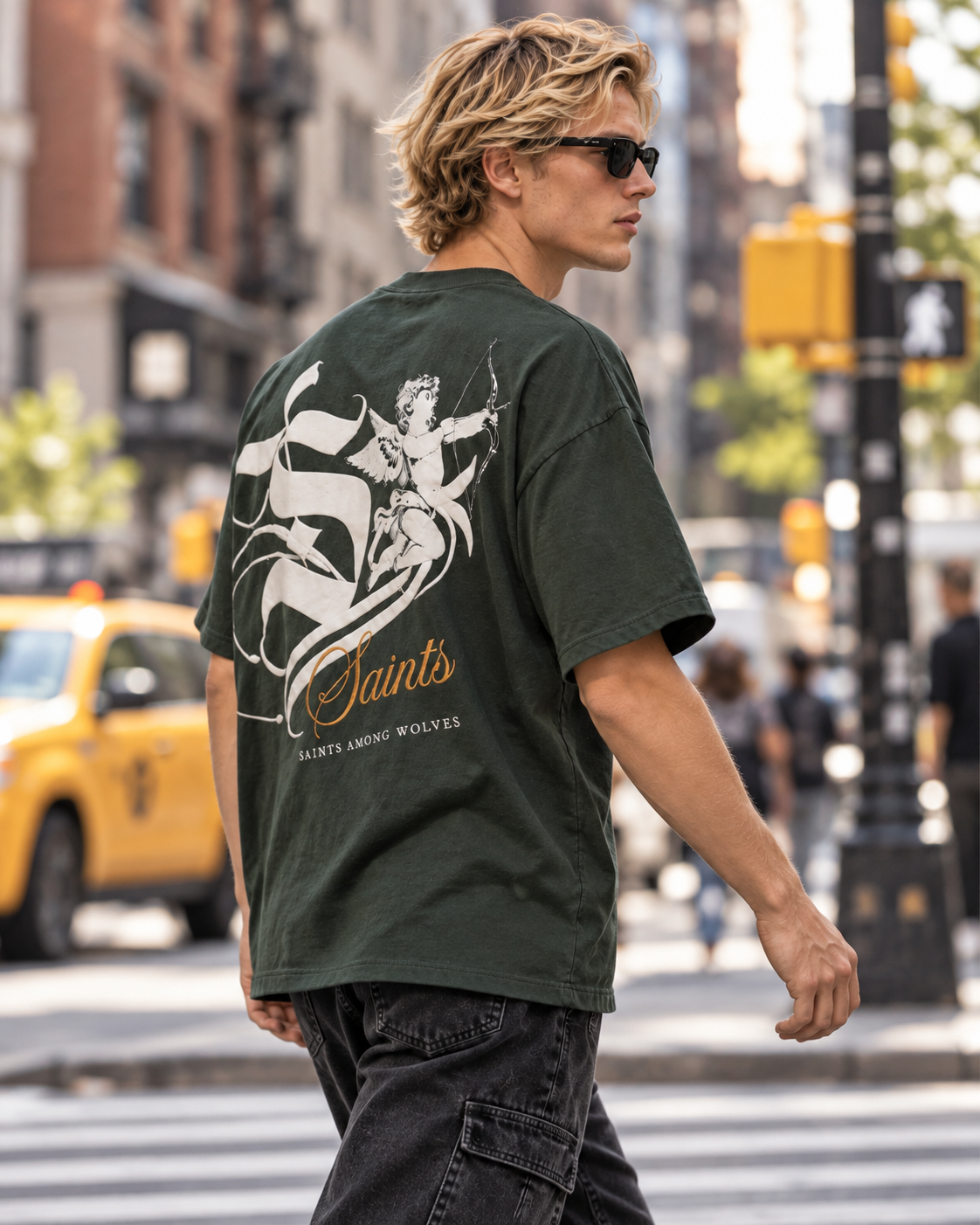 JAQWIN Men's Saints Heavyweight Drop-Shoulder Graphic T-Shirt – Hunter Green