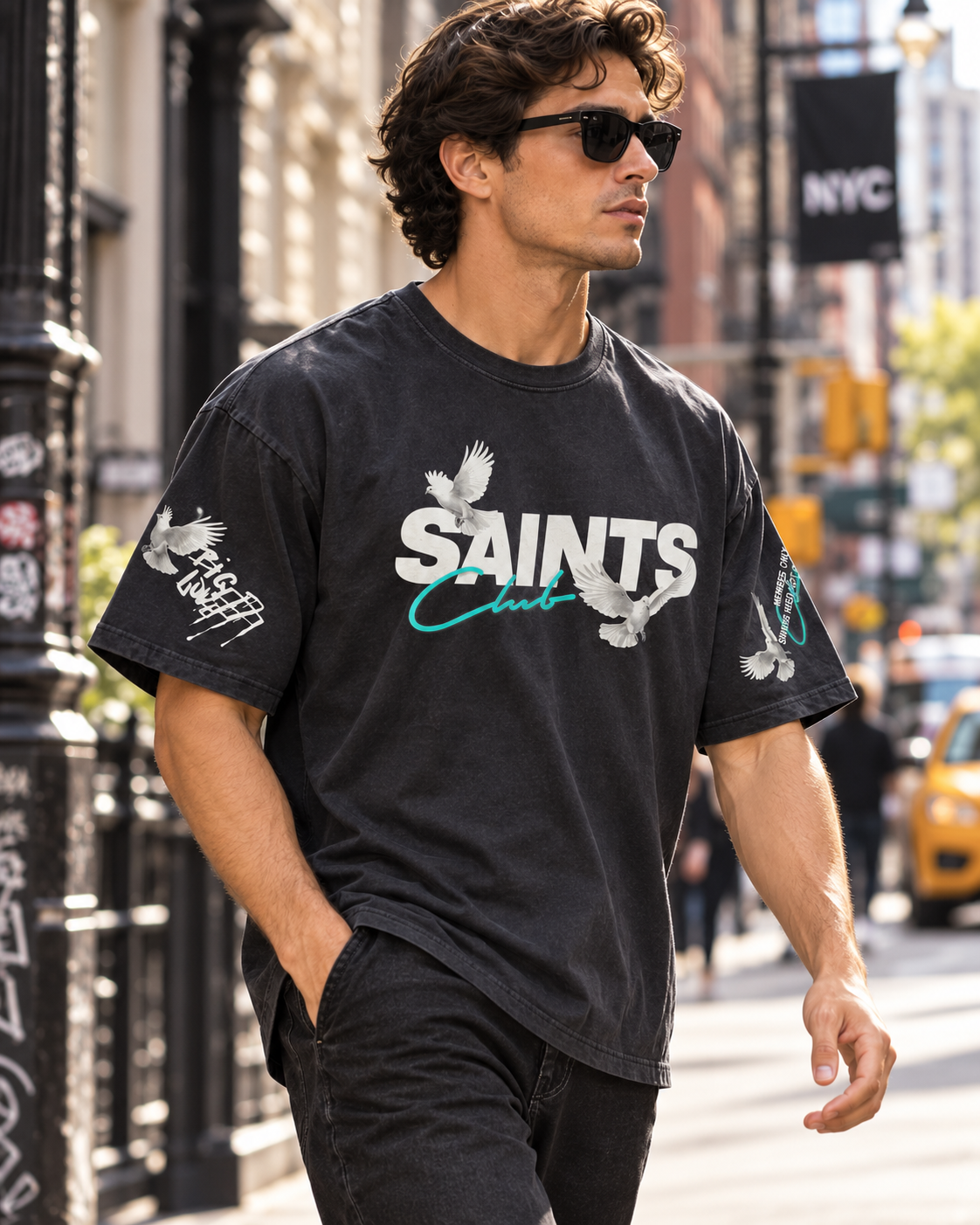 Savage Crew Men's SAINTS Club Angel & Dove Graphic T-Shirt - Black