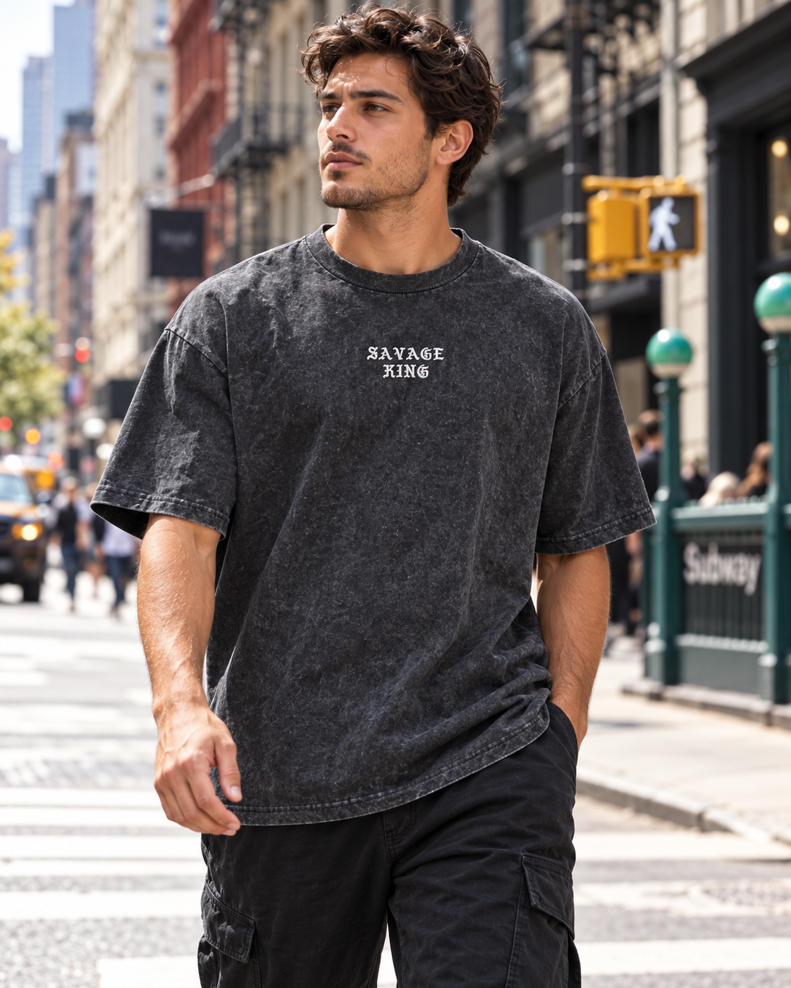 Eighty Eight Men's Savage King Mineral Wash Graphic T-Shirt
