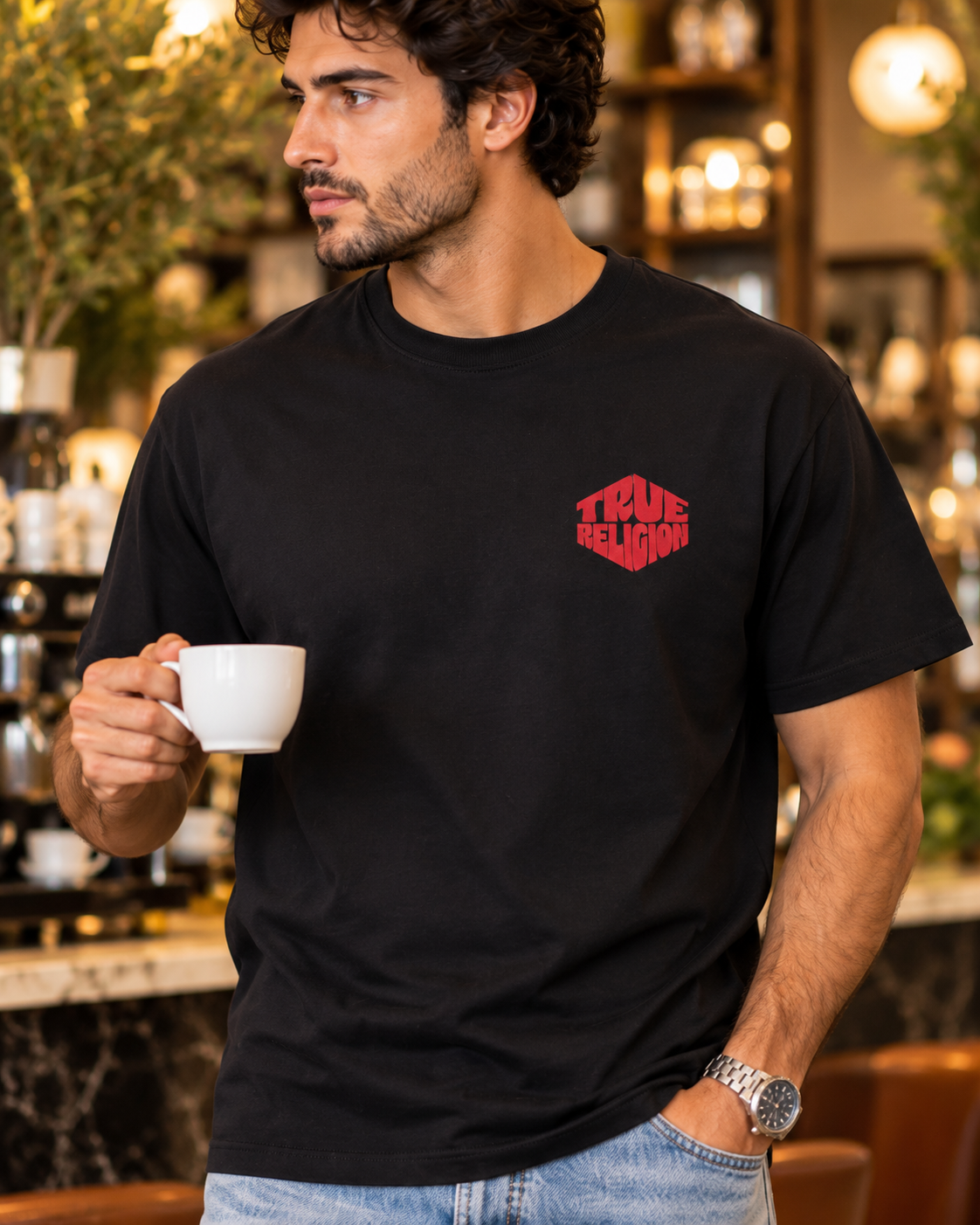 TRUE RELIGION Men's Hexa Buddha Tee – Jet Black